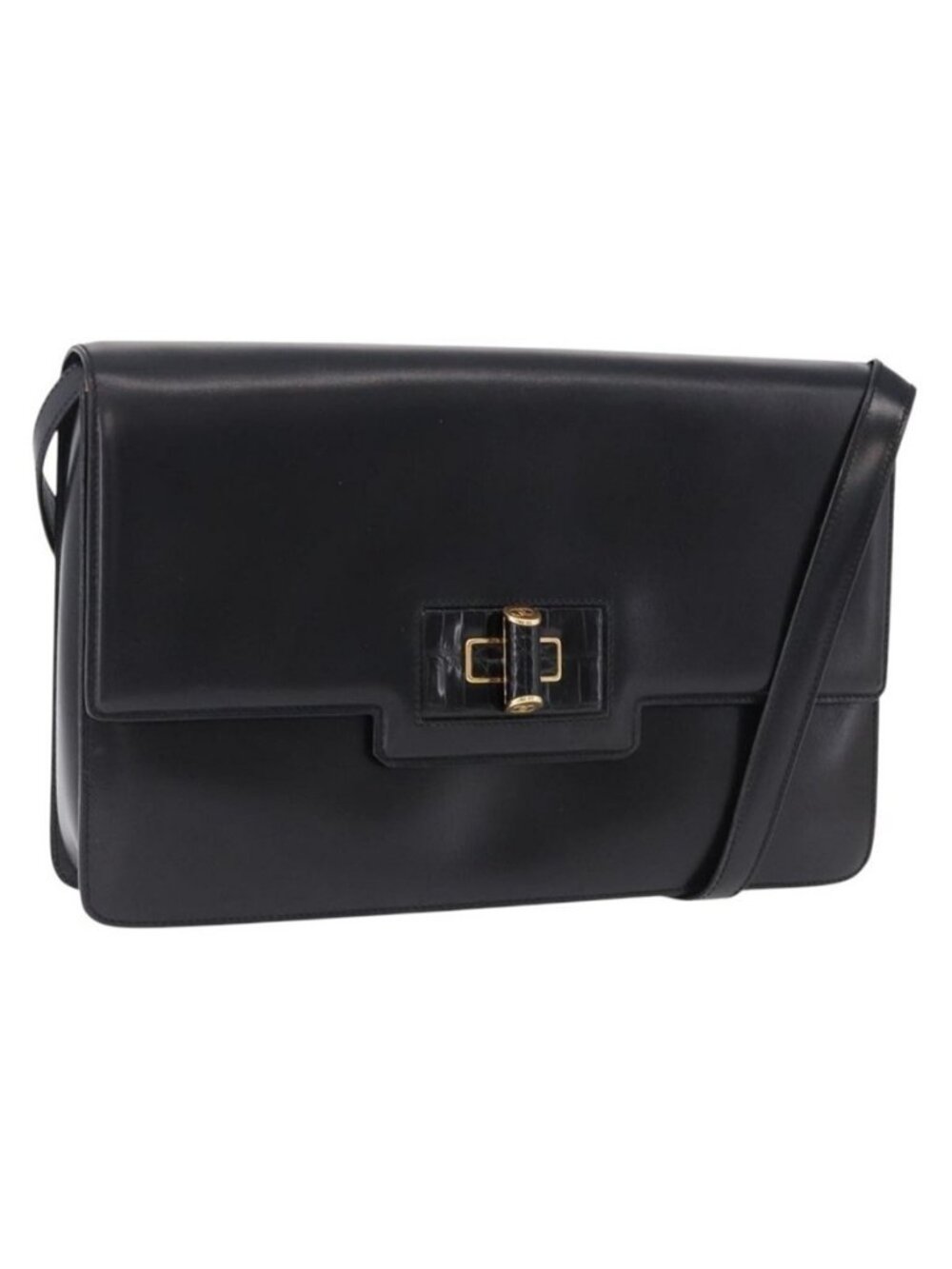 Authentic GUCCI Shoulder Bag Leather Black Gold